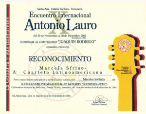 Reconocimiento 2001 Festival Internacional Antonio Lauro Santa Ana del Tachira Venezuela
